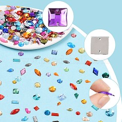 ラインストーンにアクリル縫い  2穴リンク  多面カット  マスクと衣装のアクセサリー  混合図形  ミックスカラー  8~12x6~11x2~3mm  穴：0.6~0.9mm  200個/袋  3bags&nbsp;DIY-SC0032-50B