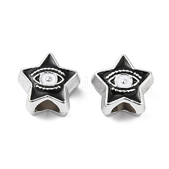 CCBプラスチックヨーロピアンビーズ  大穴ビーズ  ナザールボンジュウをした星  ブラック  11.5x12.5x7.5mm  穴：5mm&nbsp;CCB-B001-03C