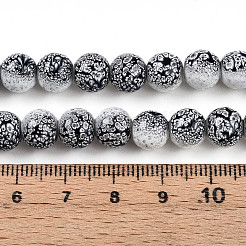 透明ベーキングペイントガラスビーズ連売り  ラウンド  ツートン  フローラルホワイト  7.5~8mm  穴：1.2mm  約80~82個/連  26.77~27.56インチ（68~70cm）&nbsp;DGLA-N009-8mm-09