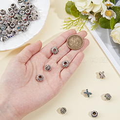 70個 5スタイル 合金ラインストーン ヨーロピアンビーズ  大穴ビーズ  アンティークシルバー  9~11x8~11x7~10mm  穴：4.5~5mm  14個/スタイル&nbsp;ALRI-PA0001-01