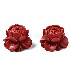 蓮辰砂ビーズ  花  ファイヤーブリック  12x18x18mm  穴：2mm&nbsp;X-CARL-Q004-83