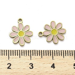 304ステンレススチールエナメルチャーム  デイジーチャーム  14KGP本金メッキ  13x11x1mm  穴：1.5mm&nbsp;STAS-L022-016G-01