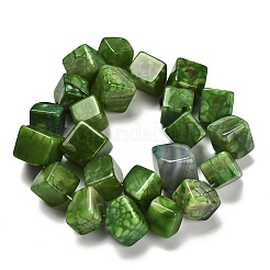 染め加工天然石瑪瑙ビーズ連売り  キューブ  グリーン  13~18x14~19x14~19mm  穴：1.6mm  約25個/連  13.98~14.17''（35.5~36センチメートル）&nbsp;G-G203-06