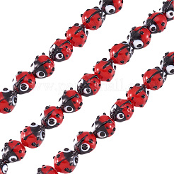 手作りランプワークビーズ連売り  てんとう虫  レッド  10.5~14x9~11x5~8mm  穴：1~2mm  約20個/連  8.86インチ〜9.06インチ（22.5~23cm）&nbsp;X1-LAMP-TD001-3