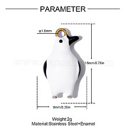304ステンレスペンダント  エナメル  ペンギンチャーム  鏡面研磨仕上げ  イオンプレーティング（ip）  18KGP本金メッキ  ホワイト  18x9mm  穴：1.6mm&nbsp;STAS-OY015-17G