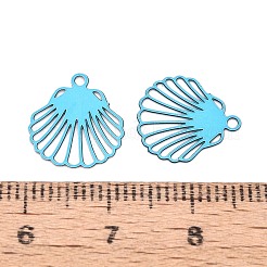 スプレー塗装された430ステンレススチールペンダント  貝殻の形のチャーム  ディープスカイブルー  13x12x0.3mm  穴：1.2mm&nbsp;STAS-N121-09D