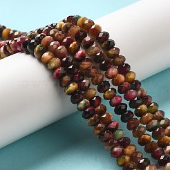 天然レインボータイガーアイビーズ連売り  染め  多面カット  ロンデル  ゴールデンロッド  6x4mm  穴：1mm  約92~101個/連  15.55インチ（39.5cm）&nbsp;G-NH0002-D03-02