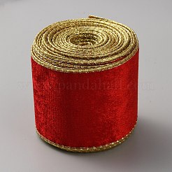 10 ヤード片面ベルベットワイヤー入りリボン  ポリコットンリボン  クリスマスギフトラッピング用シルクちょう結び作り  レッド  2-1/2インチ（62mm）  約10.00ヤード（9.14m）/ロール&nbsp;SRIB-WH0011-133A