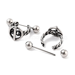 316サージカルステンレススチールシールドバーベルフープピアス  女性用軟骨ピアス  アンティークシルバー  16x10mm&nbsp;EJEW-Z050-54AS