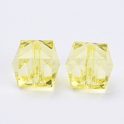 透明なアクリルビーズ  キューブ  多面カット  きいろ  10x10x8mm  穴：1.5mm  約900個/500g&nbsp;TACR-Q259-10mm-V21-01