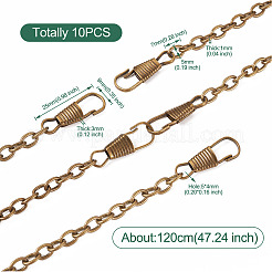 バッグストラップチェーン  アイアン製アズキチェーン  留め金付き  バッグアクセサリー  アンティークブロンズ  120cm  リンク：7x5x1mm  留め金：25x9x3mm  穴：5x4mm&nbsp;LS-IFIN-TAC0002-10AB