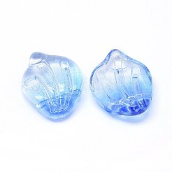 ガラスチャーム  花弁/シェル  コーンフラワーブルー  15x12x4mm  穴：1mm&nbsp;X-GLAA-H016-01A-1