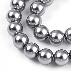 ベーキングペイントパール化ガラスパールビーズ連売り  ラウンド  濃いグレー  4mm  穴：0.6mm  約103~104個/連  15.75~15.94インチ（40~40.5cm）&nbsp;X-HY-N002-4mm-A01