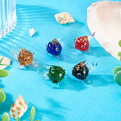 5個5色手作りランプワークビーズ  フグ  ミックスカラー  27~28x16~17x19~21mm  穴：1.1mm  1pc /カラー&nbsp;LAMP-TA0002-21