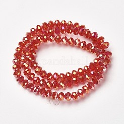 電気メッキ透明ガラスビーズ連売り  フル虹メッキ  多面カット  ロンデル  レッド  2.5x2mm  穴：0.4mm  約199個/連  13.4インチ（34cm）&nbsp;EGLA-A034-T1mm-T02