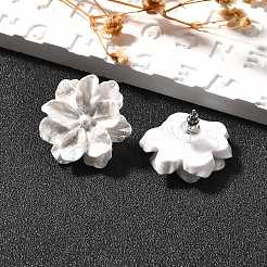 合金＆スターリングシルバー＆アクリルスタッドピアス925個  花  ホワイト  23x26mm&nbsp;EJEW-Q013-09A