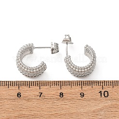 真鍮マイクロパヴェクリアキュービックジルコニアC字型スタッドピアス  プラチナ  15x9.5mm&nbsp;EJEW-B153-16P