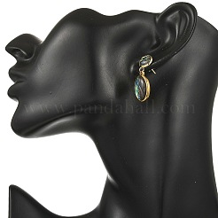 女性用304ステンレススチール製ドロップスタッドピアス  パウア貝付き  オーバル  ゴールドカラー  32x13.5mm&nbsp;EJEW-JE07350-01