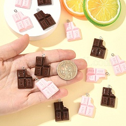 20個 2色スプレー塗装不透明樹脂ペンダント  模造食品  ミルクチョコレートチャーム  プラチナトーンの鉄ループ付き  ミックスカラー  30x19x5.5mm  穴：2mm  10個/カラー&nbsp;RESI-YW0006-35