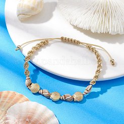 調節可能なアクリルシェル型編みビーズブレスレット  バリーウッド  内径：2-3/8~3-1/4インチ（6.1~8.25cm）&nbsp;BJEW-JB10145