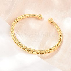 女性用真鍮製ウィートチェーンカフバングル  カドミウムフリー＆鉛フリー  長持ちメッキ  ラックめっき  18KGP本金メッキ  内径：2.24x1.81インチ（5.7x4.6cm）&nbsp;BJEW-P397-01G