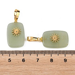 天然石グリーンアベンチュリンペンダント  真鍮製の金具と304ステンレススチール製のカボションを使用  ゴールドカラー  太陽模様の長方形チャーム  23~23.5x13~13.5x3.5~4.5mm  穴：7.5x4mm&nbsp;G-G461-04G-03
