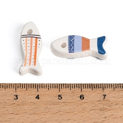 プリントされた手作りの磁器ペンダント  魚のチャーム  ミックスカラー  26.5x11x6.5mm  穴：2.5mm&nbsp;PR-CBAB520-02