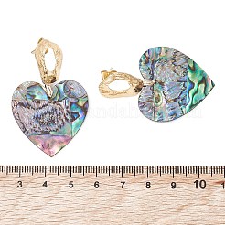 天然パウア貝/アワビ貝のダングルスタッドピアス  真鍮製のピアスパーツ  ハート  ゴールドカラー  47x30mm&nbsp;EJEW-JE06945