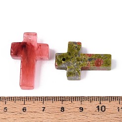 天然石&合成ミックスストーンペンダント  クロスチャーム  染めと未染色の混合  30~31x19~20x6~7mm  穴：1.2mm&nbsp;G-T142-69