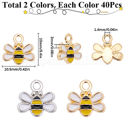 80本2色合金エナメルチャーム  ミツバチのチャーム  プラチナ·ゴールデン  10x10.5x2mm  穴：1.4mm  40個/カラー&nbsp;ENAM-SC0005-73