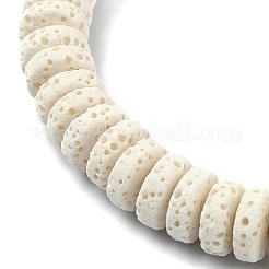 染色された天然溶岩石ディスク ビーズ ストレッチ ブレスレット  ホワイト  内径：2-1/4インチ（5.8cm）&nbsp;BJEW-TA00342-02