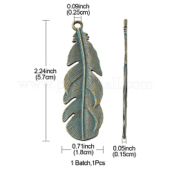 合金のチベット風チャーム  羽  アンティークブロンズ＆グリーングリーン  57x18x1.5mm  穴：2.5mm&nbsp;PALLOY-YW0001-35