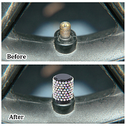 ゴム製ラインストーンタイヤバルブステムキャップ8個  コラム  クリスタルAB  17x13.5mm  内径：7mm&nbsp;FIND-GF0009-36B