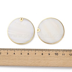 天然淡水貝殻のディスクペンダント  真鍮エッジ付き  ゴールドカラー  36~41x2~3mm  穴：1.4~1.5mm&nbsp;SSHEL-B002-03B-02