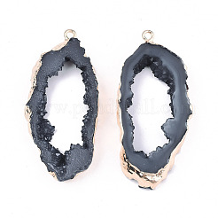 Druzy geode レジン ビッグ ペンダント  エッジライトゴールドメッキ  鉄ループ付き  グレー  51.5x23.5x6~7mm  穴：1.8mm&nbsp;X-RESI-S366-23J