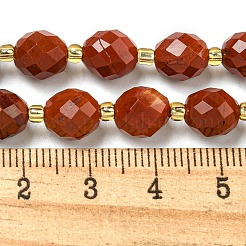 天然石レッドジャスパービーズ連売り  多面カット  オーバル  シードビーズで  8~9x6~8mm  穴：1~1.2mm  約17~19個/連  7.09~7.87インチ（18~20cm）&nbsp;G-N342-52