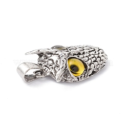 レトロパンク合金ペンダント  ガラスと  ナザールボンジュウを持つフクロウ  きいろ  26x18.5x6mm  穴：7.5x4mm&nbsp;FIND-I023-01D