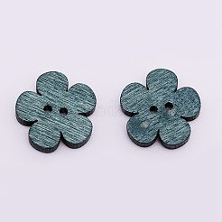 2つ穴プリントウッドボタン  縫製用  染め  花  ミックスカラー  17x18.5x3.5mm  穴：1.6mm  約50個/袋&nbsp;WOOD-WH0107-12