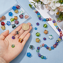 2連売り 2スタイル ハンドメイド ミルフィオリ ガラス ビーズ 連売り  花  ミックスカラー  10~14x10~15x4~8mm  穴：1~1.4mm  1連/スタイル&nbsp;LAMP-HS0001-24