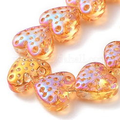 電気メッキ透明ガラスビーズ連売り  ハート  ダークオレンジ  15x13mm  穴：1.2mm  約50個/連  25.59''（65センチメートル）&nbsp;EGLA-R114-02A-FR02