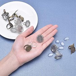 DIYのリング作り  調節可能な鉄と合金の指輪コンポーネントと透明ガラスのカボション  混合図形  アンティークブロンズ＆アンティークシルバー  118x72x35mm&nbsp;DIY-NB0002-72
