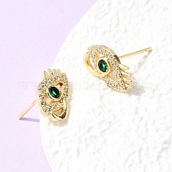 真鍮製マイクロパヴェキュービックジルコニアスタッドピアス  カドミウムフリー＆鉛フリー  長持ちメッキ  ラックめっき  18KGP本金メッキ  8x14.5mm&nbsp;EJEW-C186-20G-03
