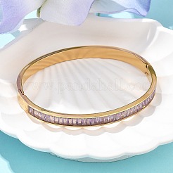 女性用304ステンレススチールラインストーンバングル  イオンプレーティング（ip）  18KGP本金メッキ  内径：2x2-3/8インチ（5x6.1cm）&nbsp;BJEW-Z092-02G
