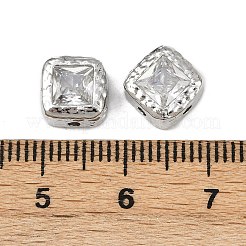 真鍮製の透明なキュービックジルコニアビーズ  正方形  プラチナ  8x8x4.5mm  穴：1.2mm&nbsp;KK-D375-36P
