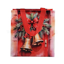 長方形のクリスマスの織物のないプリントトートバッグ  ギフト収納用品  クリスマス鐘  21.7x10.8x23cm&nbsp;ABAG-P015-03C