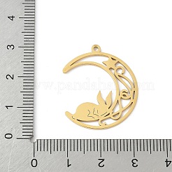 304ステンレスペンダント  月とウサギのチャーム  レーザー切断  18KGP本金メッキ  27.5x23x1mm  穴：1.4mm&nbsp;STAS-Q354-01G