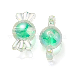 UVメッキレインボー虹色アクリルビーズ  ツートンカラーの二層ビーズ  キャンディ  春の緑  15.5x29x15mm  穴：3mm&nbsp;PACR-E001-01C