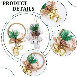 クリスマスベルペンダントデコレーション2個、2スタイル  ジュートロープ/リング付き  クリスマス ツリー ハンギング デコレーション ボウ ベル用  ミックスカラー  150~155x80x30~32mm  1個/スタイル&nbsp;HJEW-GF0001-34
