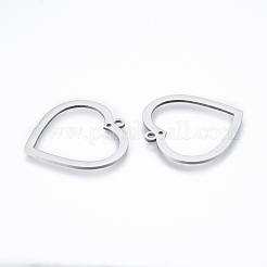 変色しない201ステンレススチールペンダント  ハート  ステンレス鋼色  29x30x1mm  穴：1.2mm＆2mm&nbsp;STAS-N090-LA935-1