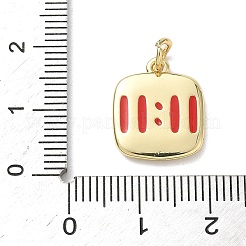真鍮エナメル11：11ペンダント  丸カン付きのスクエアチャーム  ラックめっき  カドミウムフリー＆鉛フリー  長持ちメッキ  18KGP本金メッキ  レッド  15.5x13.5x2.5mm  穴：3.5mm&nbsp;KK-B155-11G-01